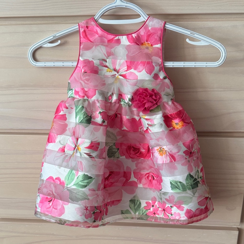 Floral Pink and Green Baby Girl Sleeveless Dress
